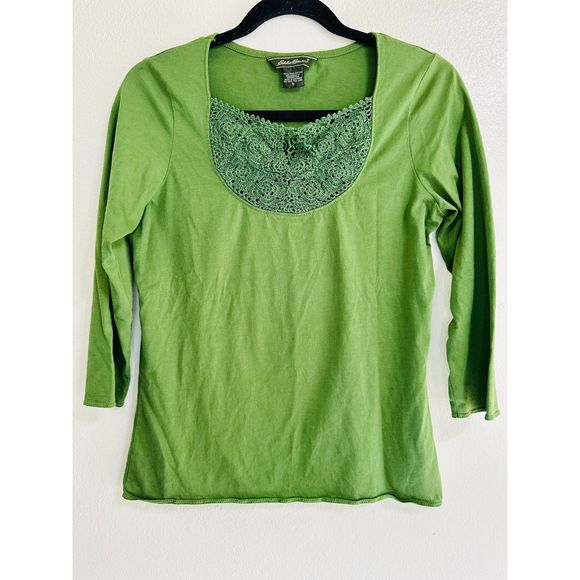 Eddie Bauer Tops - Eddie Bauer Casual Pima Cotton Embroidered Neckline 3/4 Sleeve Top, Size S